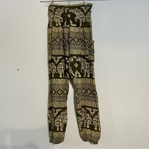 The Elephant Pant Bohemian Jogger Print Pants Green Gold Cream Size Medium - Picture 4 of 8